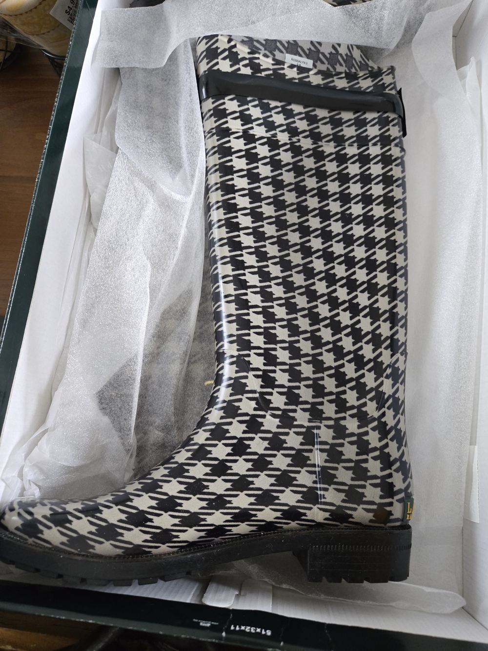 New LRL Lauren Ralph Lauren Women's Size 9 Houndstooth Tall Rain Boots - Picture 6 of 11